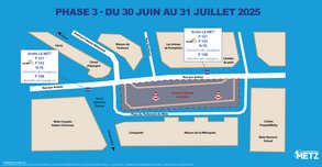 Plan des arrêts de bus pendant les travaux du pole multimodal phase1 - retranscription ci-dessous/ci-contre