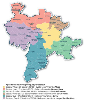 Carte des secteurs des réunions de concertation vélo