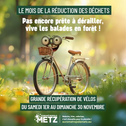Affiche de la grande récupération de vélos du samedi 1er novembre au dimanche 30 novembre  dans le cadre du mois de la réduction des déchets