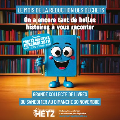 Affiche de la grande collecte de livres du samedi 1er au dimanche 30 novembre  dans le cadre du mois de la réduction des déchets