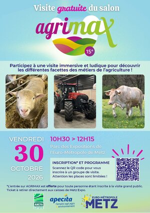 Visite gratuite du salon agrimax le vendredi 30 octobre 2026 de 10h30 à 12h15