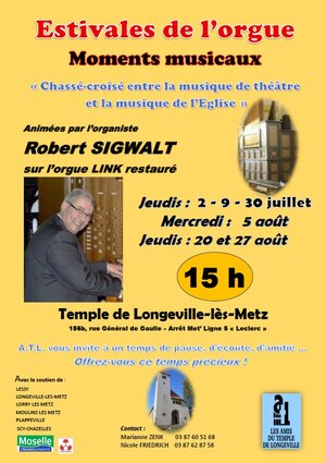 Affiche des estivales de l'orgue au temple de longeville les metz été 2026