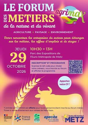Affiche du forum des méteirs de la nature et du vivant à agrimax le jeudi 29 octobre 2026, parc des expositions de l'Euro-Métropole de Metz