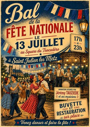 Affiche du bal de la fête nationale du 13 juillet 2026 à Saint-Julien-lès-Metz