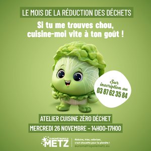 Affiche de l'atelier cuisine zéro déchets du mercredi 26 novembre dans le cadre du mois de la réduction des déchets