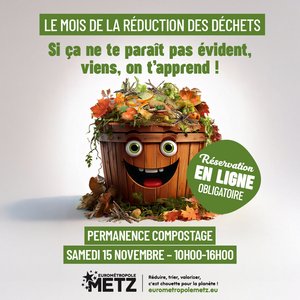 Affiche de la permanence compostage du samedi 15 novembre  dans le cadre du mois de la réduction des déchets