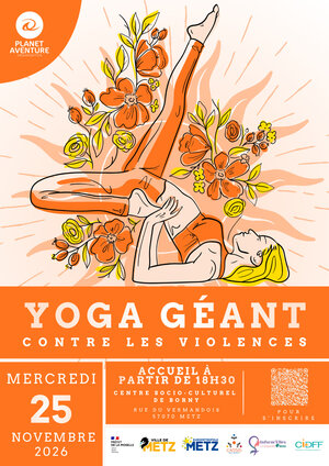 Affiche du yoga géant contre les violencecs à bordny le mercredi 25 novembre 