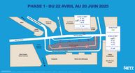 Plan des arrêts de bus pendant les travaux du pole multimodal phase1 - retranscription ci-dessous/ci-contre
