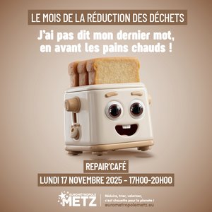 Affiche du repair café du lundi 17 novembre  dans le cadre du mois de la réduction des déchets