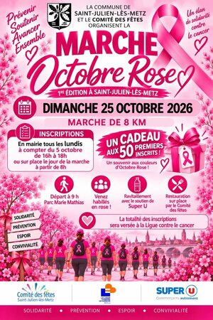 Affiche de la marche octobre rose de saint julien les metz le 25 octobre 2026
