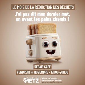 Affiche du repair café du vendredi 14 novembre  dans le cadre du mois de la réduction des déchets