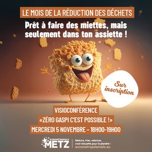 Affiche de la visioconférence "zéro gaspille c'est possible" du mercredi 5 novembre  dans le cadre du mois de la réduction des déchets