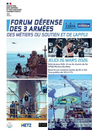 Affiche du forum défense des 3 armées en mars 2026 à Moulins les Metz